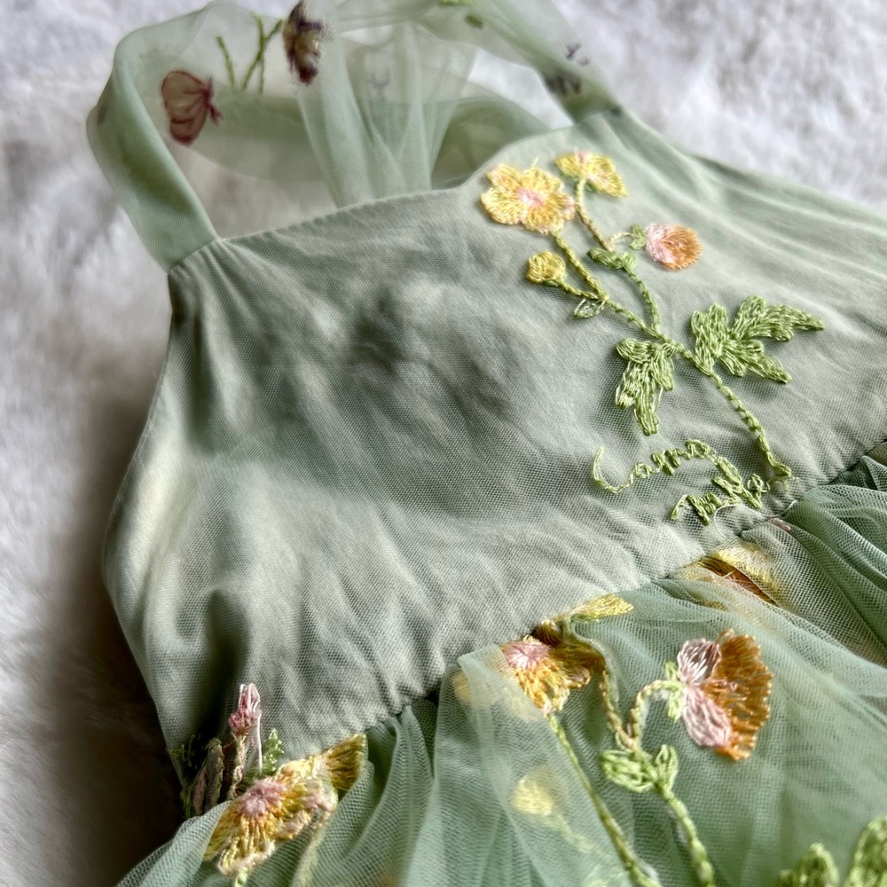 Arabella and Rose Sugar Plum Forest Green Tulle Romper Dress ~Size 1 (12 months) - Picture 6 of 6